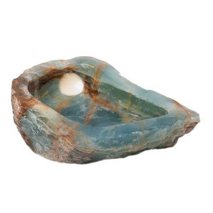 TURQUOISE PEAR SHAPED ONYX CENTERPIECE WITH WHITE CALCITE SPOT