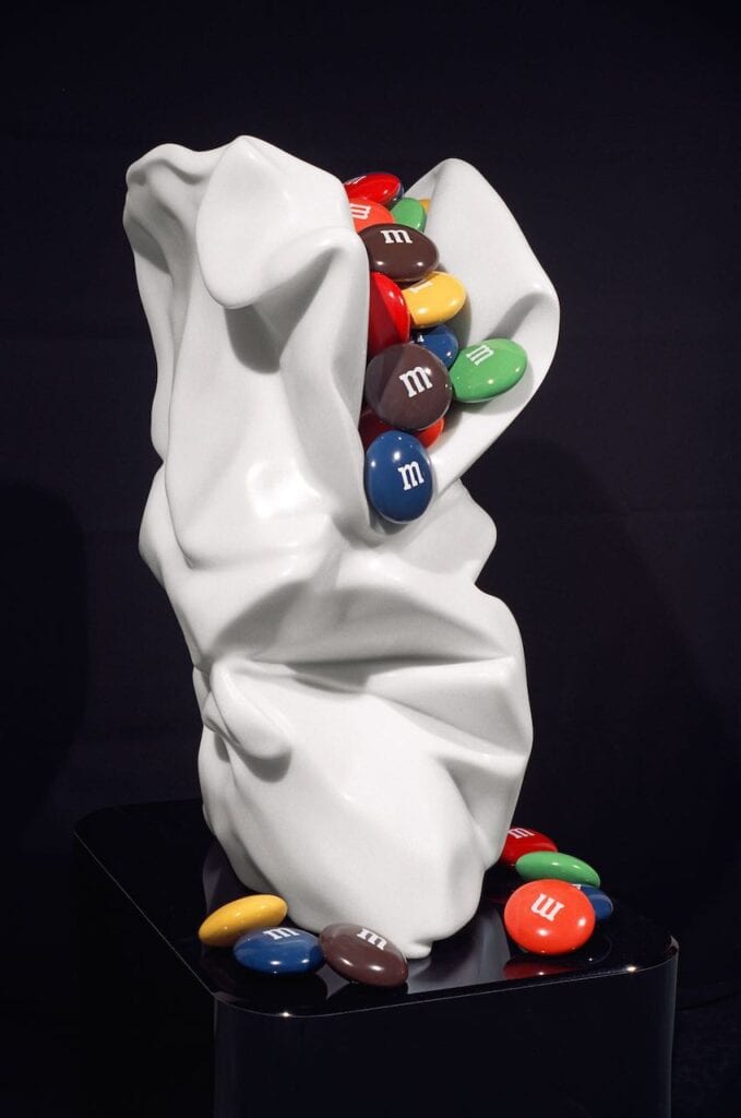 Bag: marble; M&M’s: carved out of marble and cast in resin